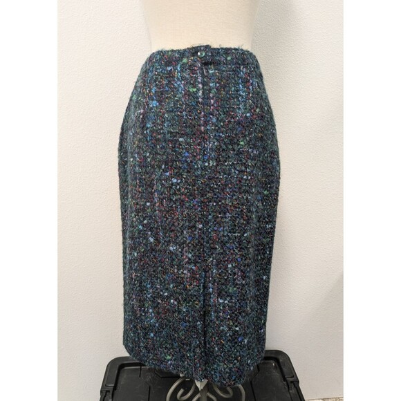 Vintage Y2K Blue Multicolored Rainbow Wool Blend Tweed Boucle Pencil Skirt sz XS - Picture 6 of 11